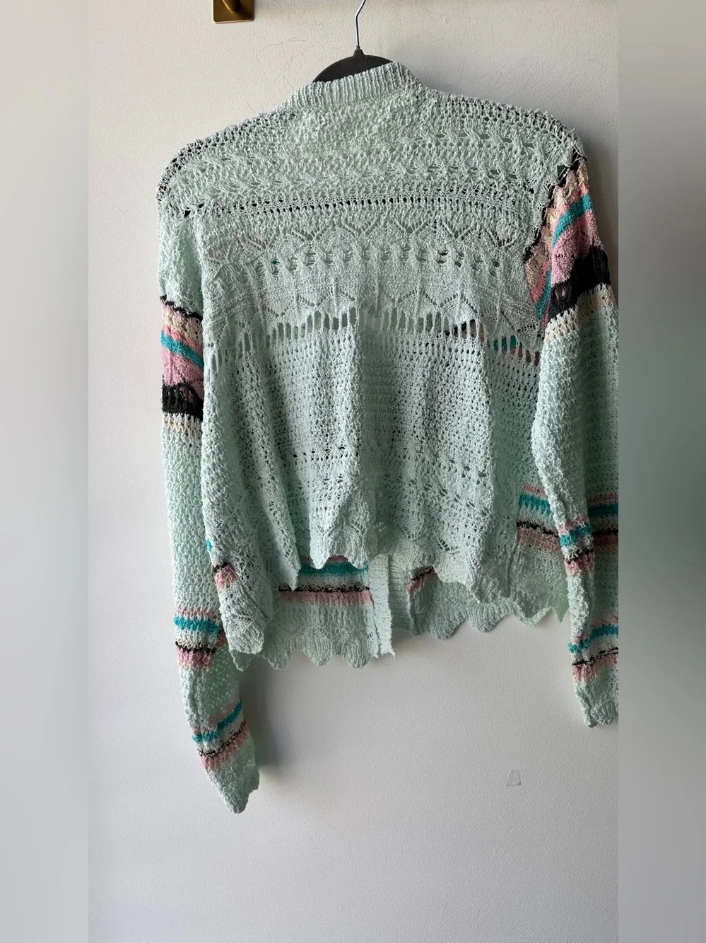 POL, Mint Multi Stripe Open Knit Cardigan P2P 22, Size S | 10